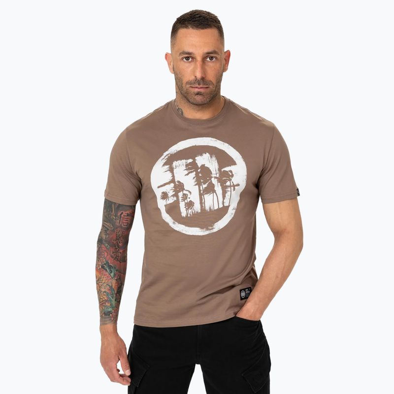Vyriški marškinėliai Pitbull Logo Palms brown savana