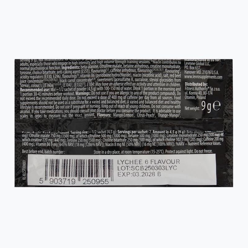 Gėrimas prieš treniruotę Fitness Authority Levrone Scatterbrain 9 g lychee 2