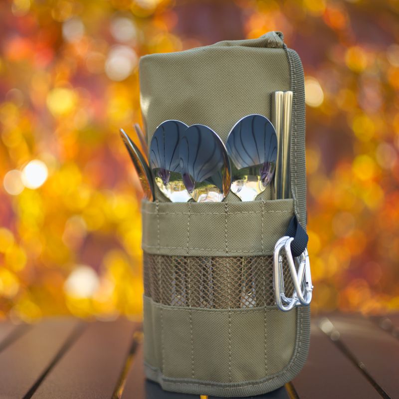 Stalo įrankių rinkinys OFFLANDER Camping Cutlery Set with Case green 10