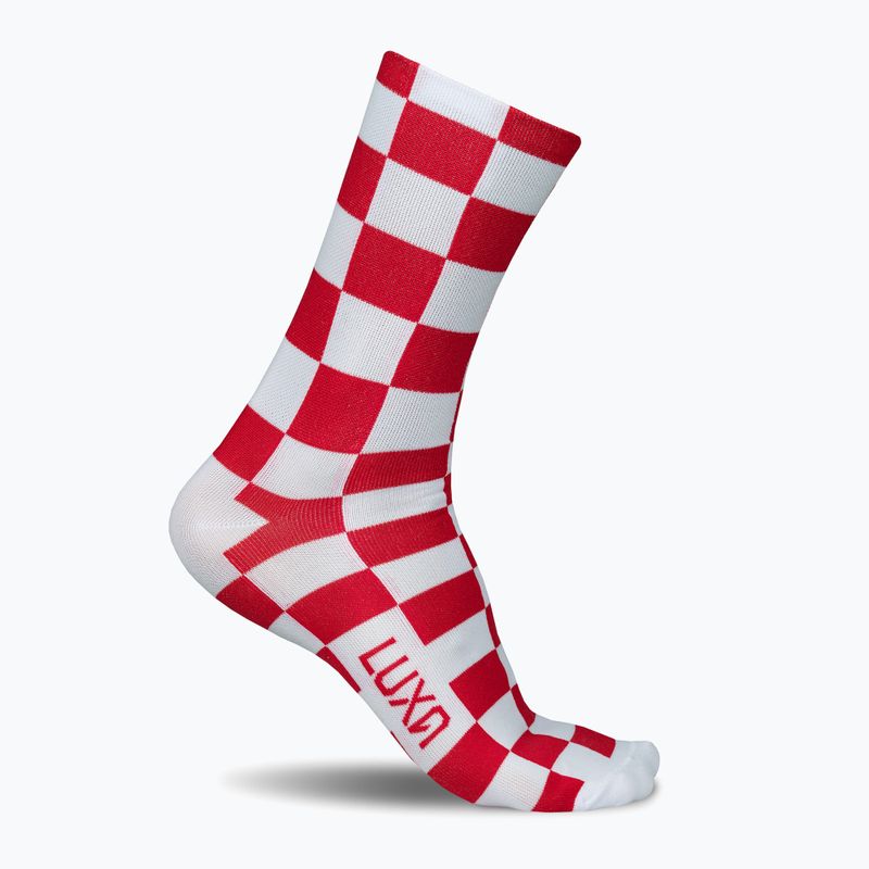 Luxa Squares baltos ir raudonos spalvos dviratininko kojinės LUAMSSQRS