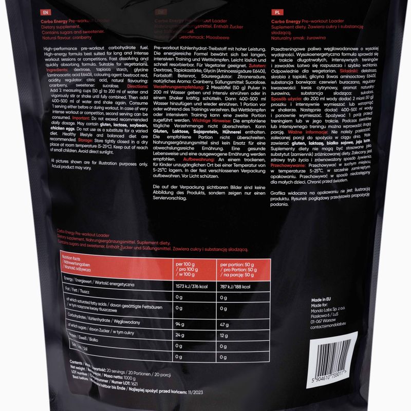 Carbo Energy MONDOLAB angliavandeniai 1kg spanguolių MND011 2