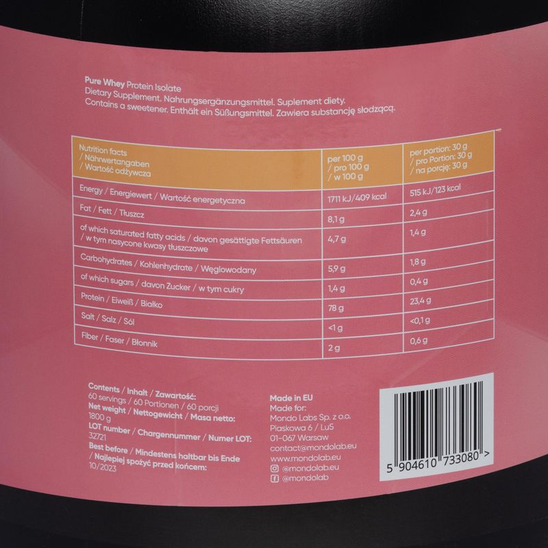 Pure Whey MONDOLAB baltymų izoliatas 1,8kg bananų ir braškių MND004 2