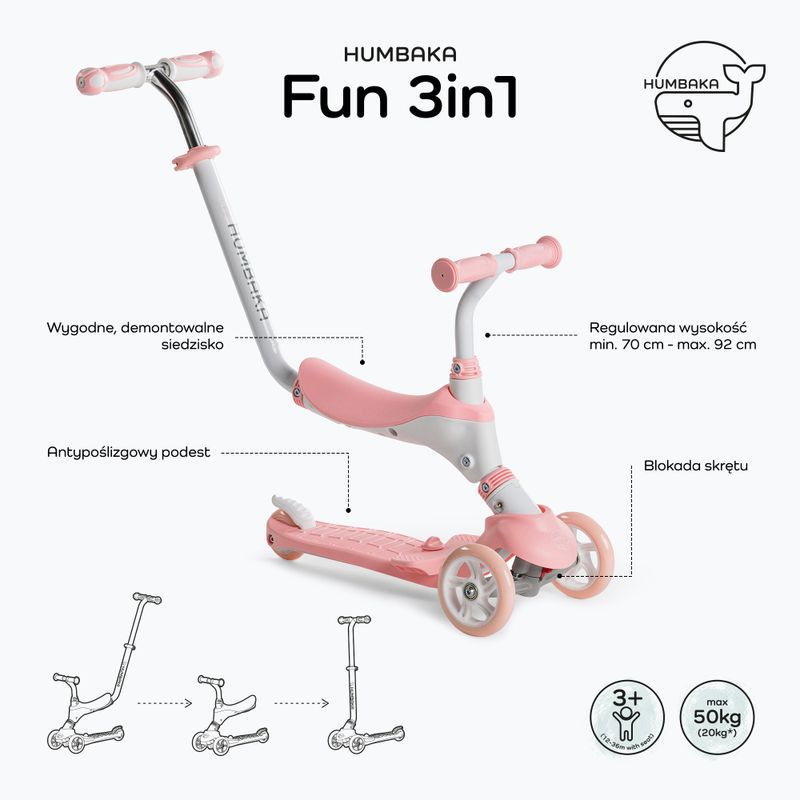 HUMBAKA Fun 3in1 vaikiškas paspirtukas rožinės spalvos HBK-KS002 2