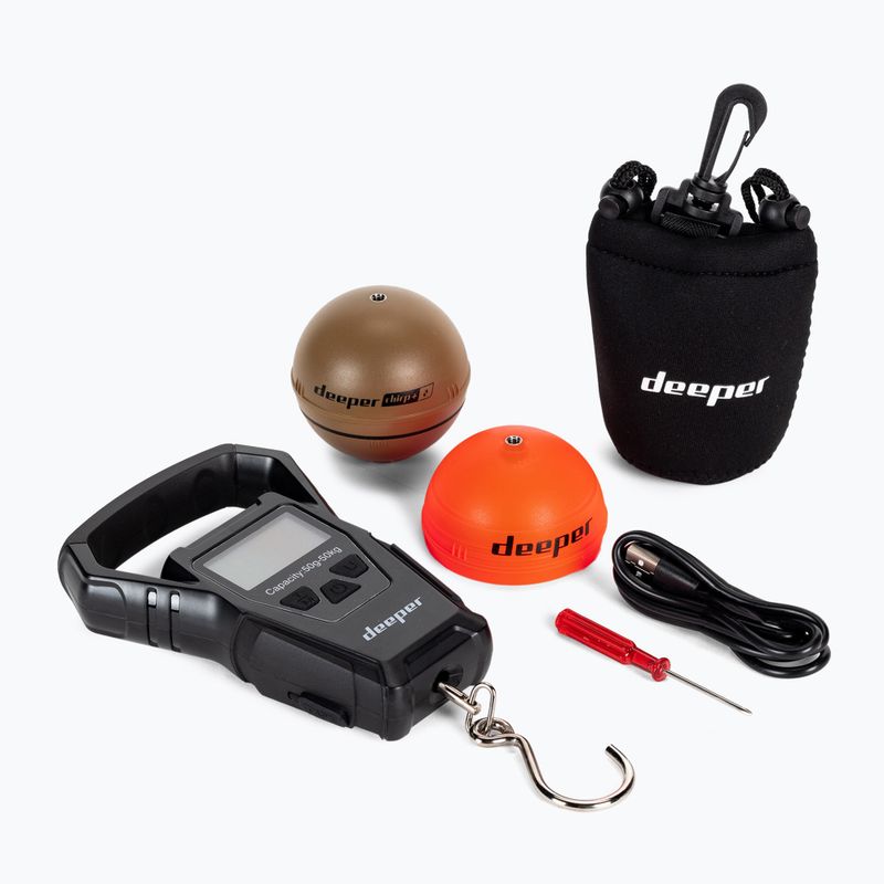 Deeper Smart Sonar Chirp+ 2.0 žvejybos echolotas su svarstyklėmis rudos spalvos DP4H10S10+Svoris