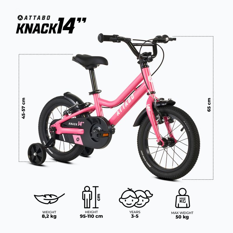 Vaikiškas dviratis ATTABO KNACK 14" rožinis 2