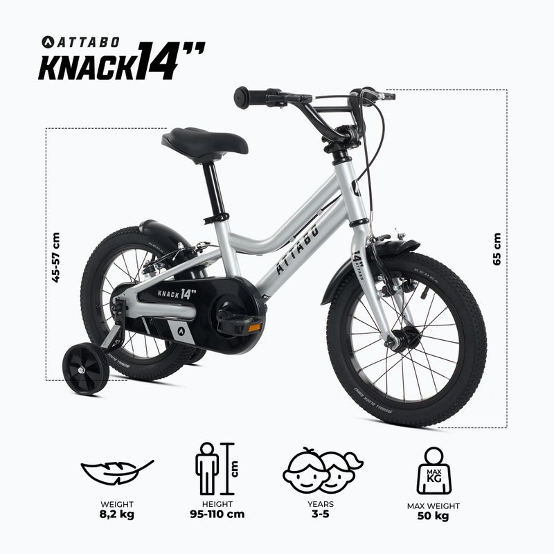 Vaikiškas dviratis ATTABO KNACK 14" sidabrinis 2