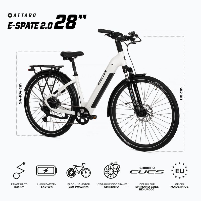 Elektrinis dviratis ATTABO E-SPATE 2.0 28" 36V 15Ah 540 Wh baltas 2