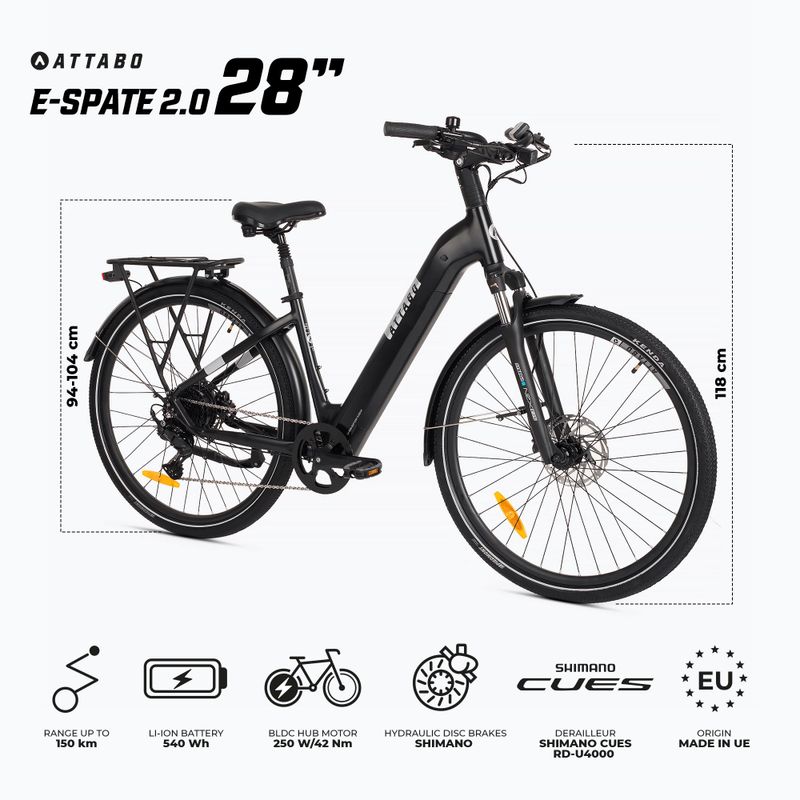 Elektrinis dviratis ATTABO E-SPATE 2.0 28" 36V 15Ah 540 Wh juodas 2