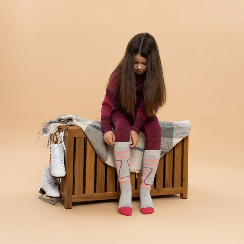 Vaikiškos slidinėjimo kojinės KADVA Woolan Jrg pilka/rožinė 2