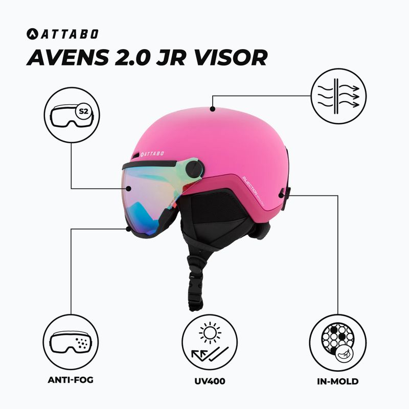 Vaikiškas slidinėjimo šalmas ATTABO Avens 2.0 Jr Visor pink 2