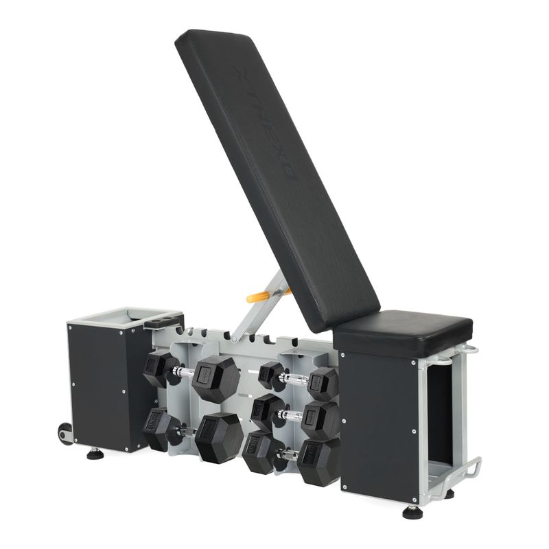 Rinkinys TREXO Suolelis Storage + Hanteliai Hex juodas 15