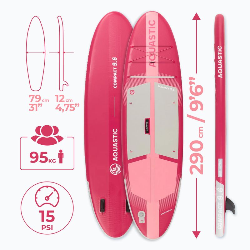 Rinkinys pripučiama lenta SUP AQUASTIC Compact 9'6" pink 20