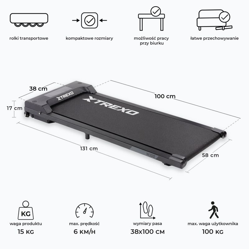 Elektrinis bėgimo takelis TREXO Walking Pad W100 juodas 2