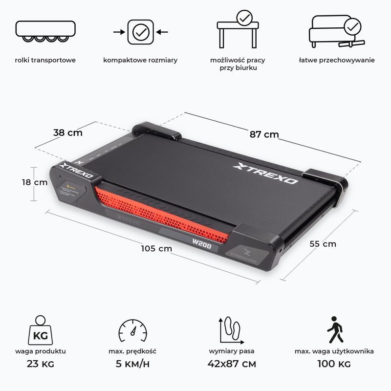 Elektrinis bėgimo takelis XTREXO Walking Pad W200 juodas 3