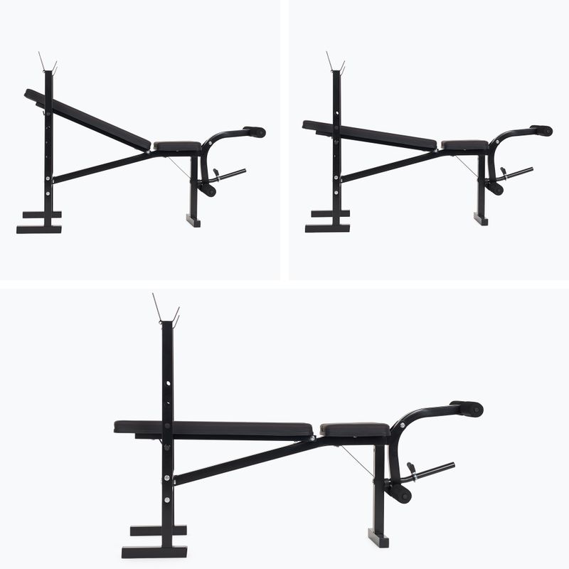 Treniruočių suoliukas XTREXO BenchFit Lite su stovu ir štanga juodas 14
