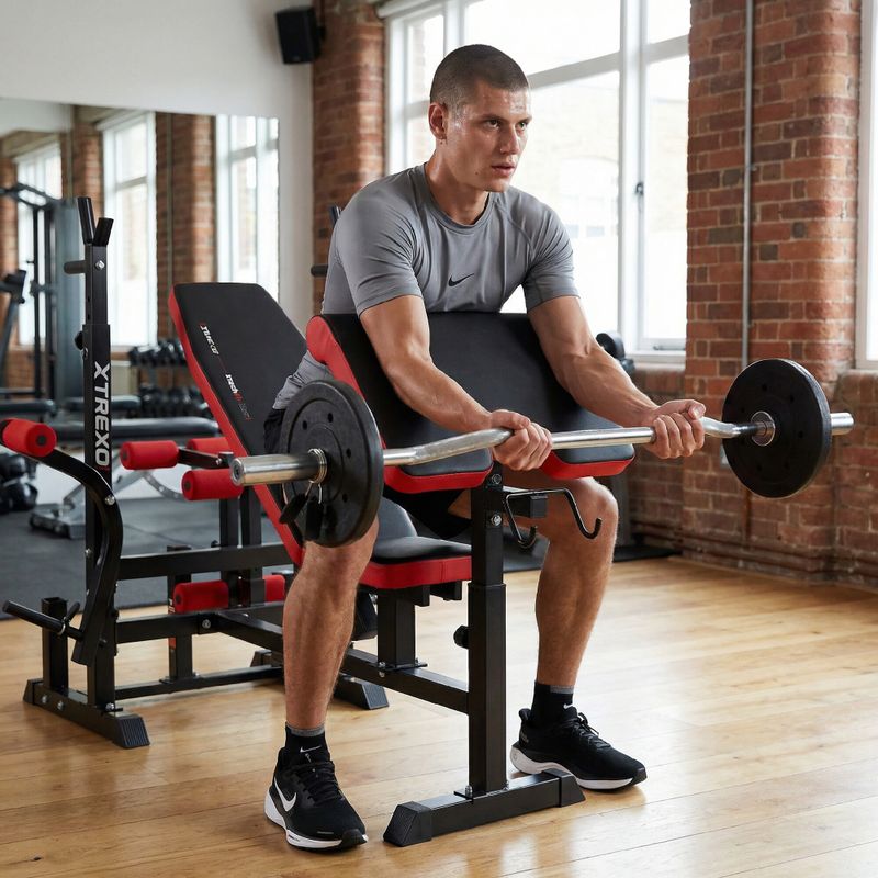 Treniruočių suoliukas XTREXO BenchFit Max su stovu juodas 6