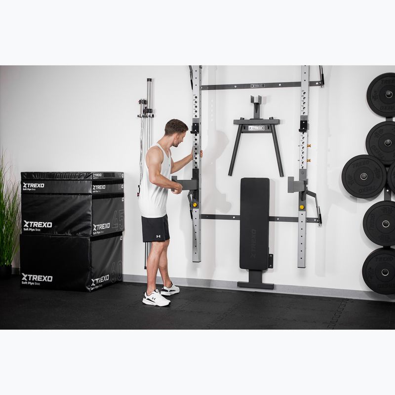 Sieninis treniruočių stovas TREXO Mercury su suoliuku ir lentyna diskams juodas 11
