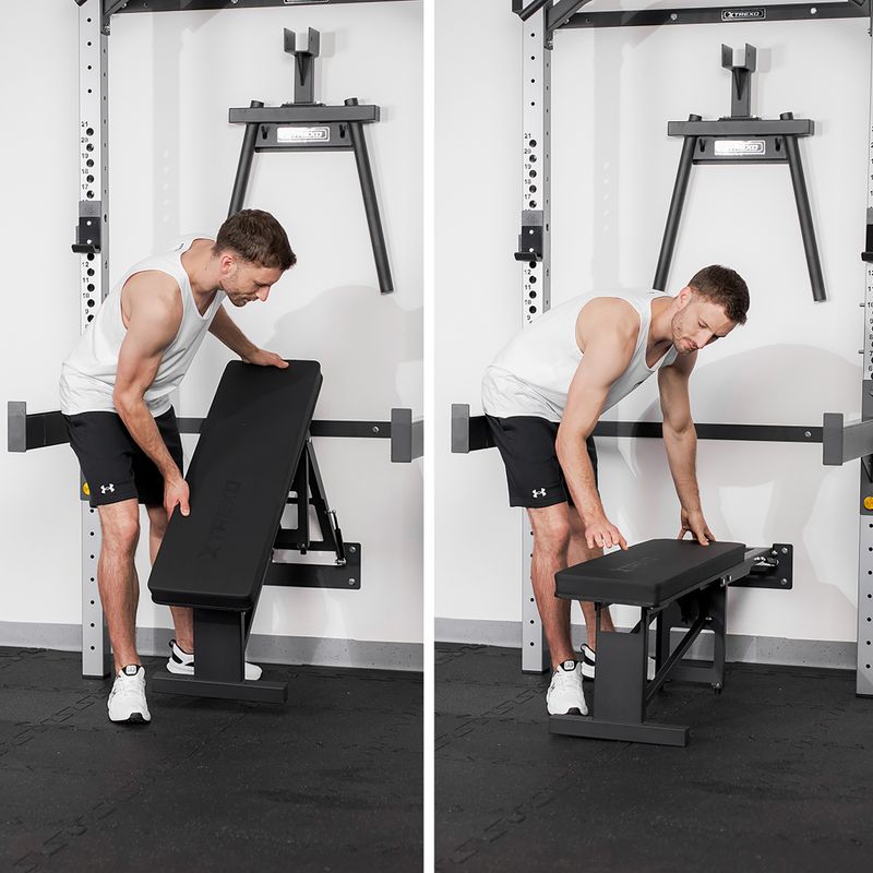 Sieninis treniruočių stovas XTREXO Mercury su suoliuku ir lentyna diskams juodas 13