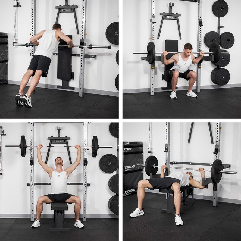 Sieninis treniruočių stovas XTREXO Mercury su suoliuku ir lentyna diskams juodas 15