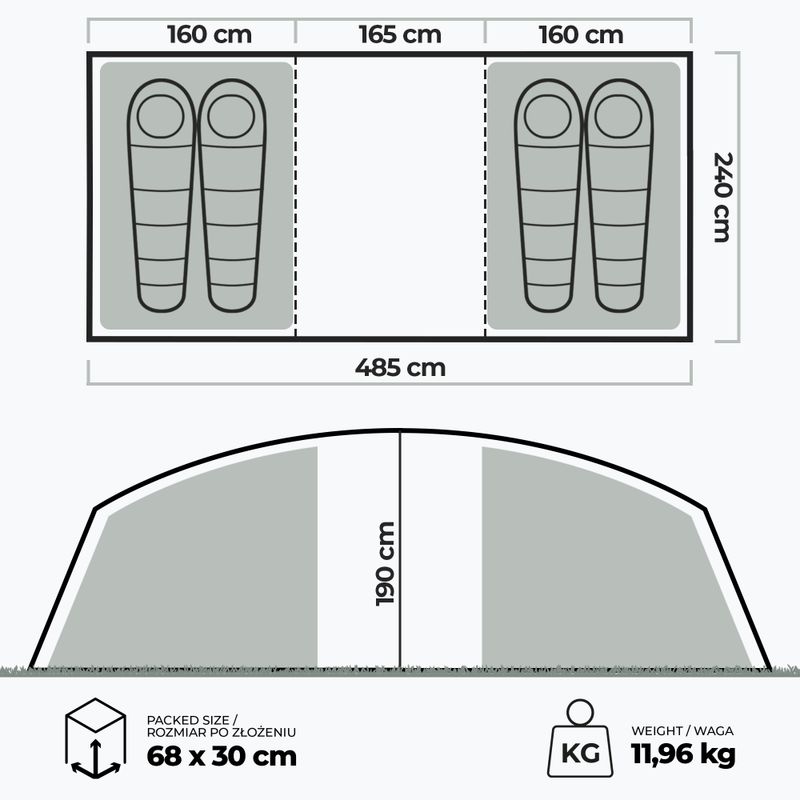 4 vietų kempingo palapinė KADVA Kavio 4.2 žalia 22