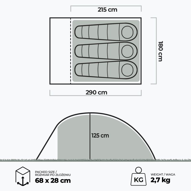 3 vietų kempingo palapinė KADVA Expedit 3 pro žalia 22