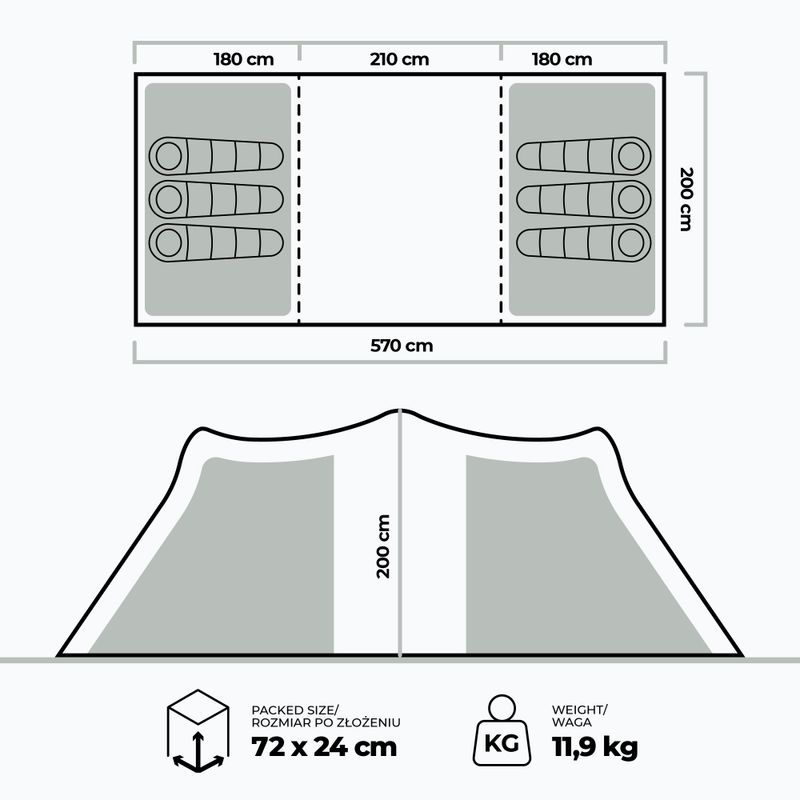 Palapinė KADVA Kavio 6 plus pilka 2