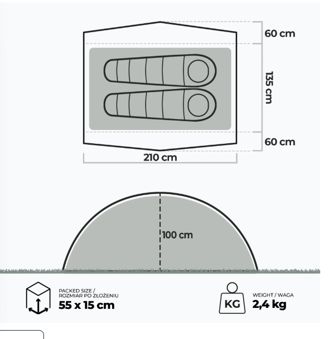 Ultralengva 2 asmenų turistinė palapinė KADVA EXPEDIT 2 PRO grey-green 13