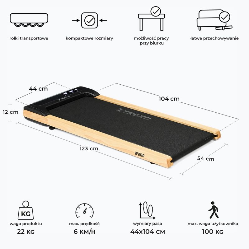 Elektrinis bėgimo takelis XTREXO TXO-W250 Walking Pad juodas/rudas 3