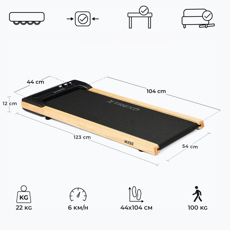 Elektrinis bėgimo takelis XTREXO TXO-W250 Walking Pad juodas/rudas 3