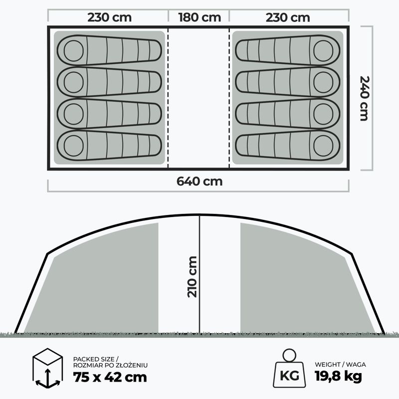 Pripučiamas 8 asmenų stovyklavimo palapinė KADVA AIRcamp 8.44 žalia 7