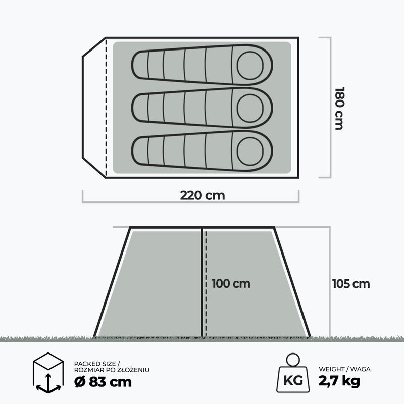 3 asmenų stovyklavimo palapinė KADVA Tartuga 3 žalia 2
