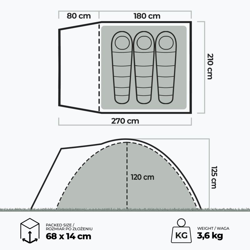 3 asmenų stovyklavimo palapinė KADVA CAMPdome 3 mėlyna 25