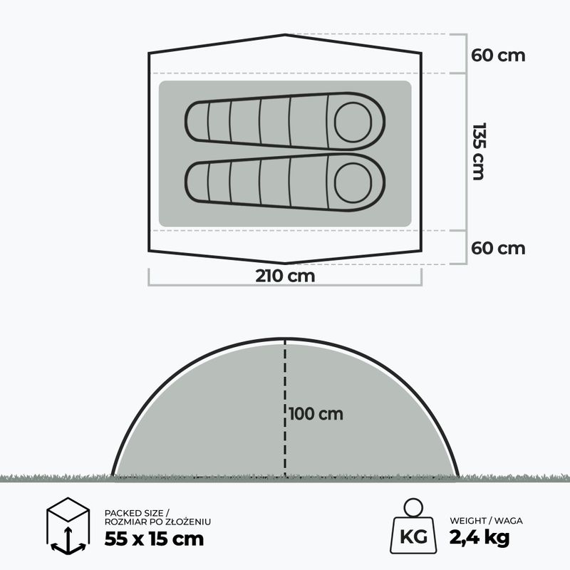 Ultralengvas 2 asmenų žygio palapinė KADVA EXPEDIT 2 PRO pilkai žalia 7