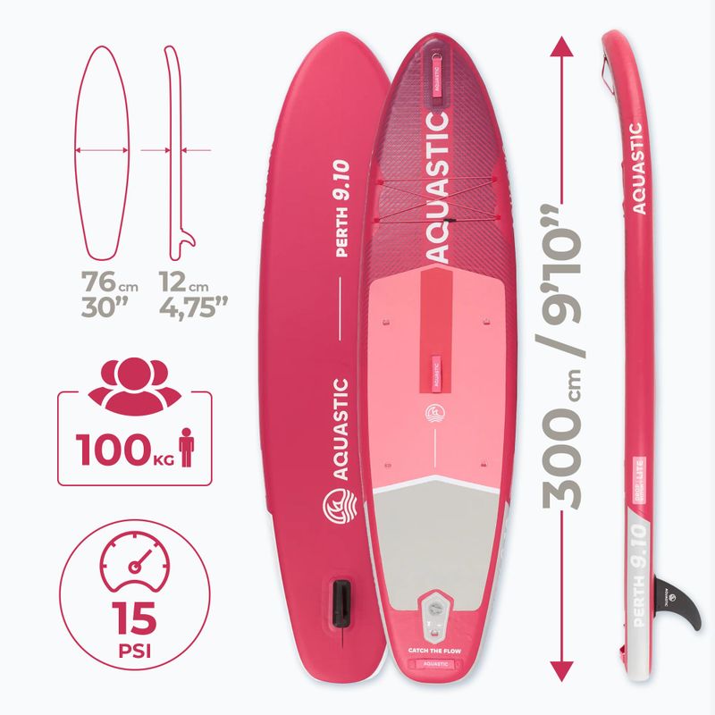 Rinkinys pripučiama lenta SUP AQUASTIC Perth 9'10" pink 24