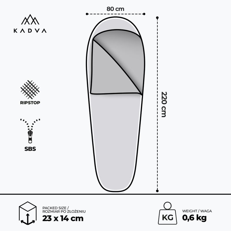 KADVA Light 600 L miegmaišis kairė pilka 3