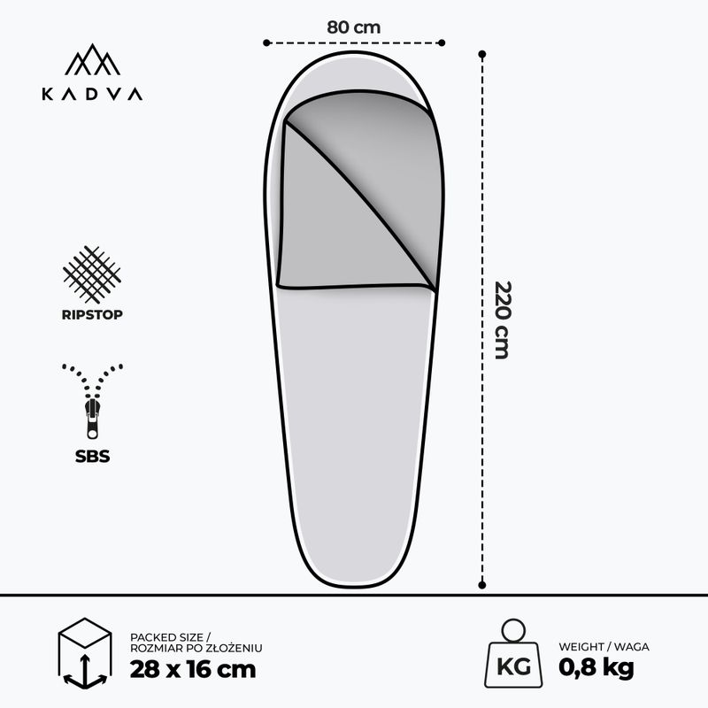 KADVA Light 800 L miegmaišis kairė pilka 3