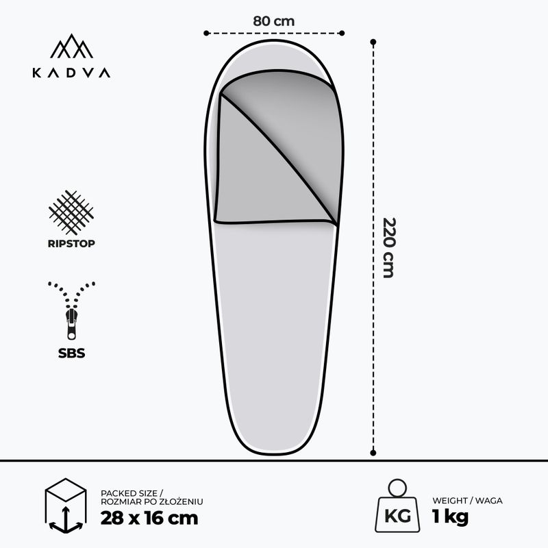 KADVA Light 1000 L miegmaišis kairė pilka 3