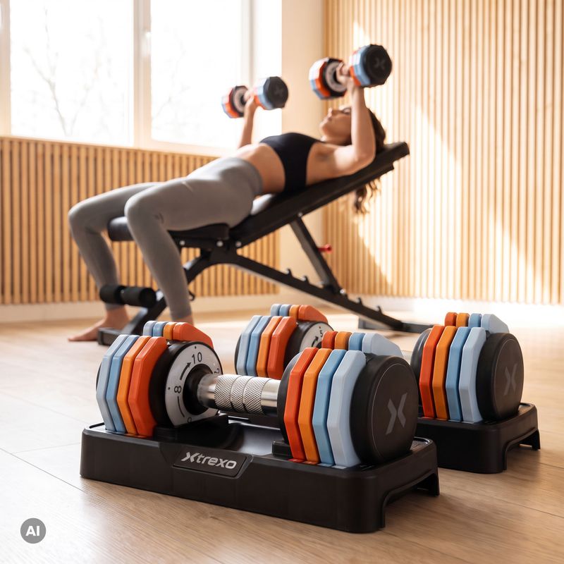 Reguliuojamų hantelių rinkinys XTREXO 2 x 10 kg multicolor 15