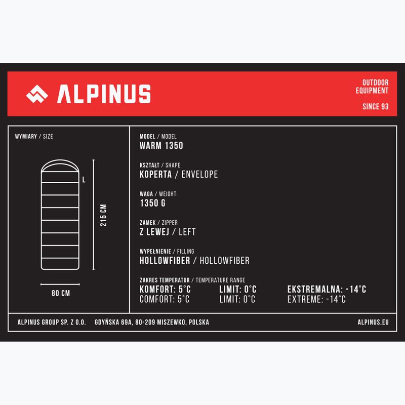 Alpinus Warm 1350 miegmaišis kairysis juodas 6