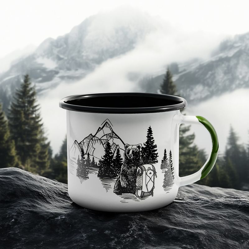 Kelioninis puodelis Alpinus Enamelled White Bear 3