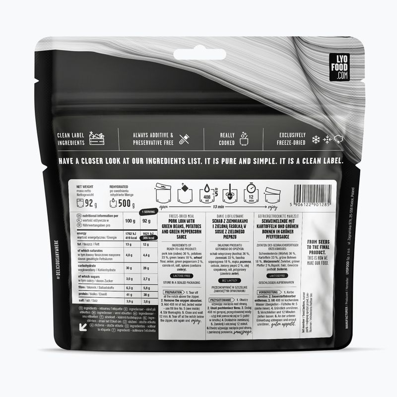 Liofilizuotas maistas LYOFOOD Kiaulienos nugarinė žaliuosiuose pipiruose 500 g 2