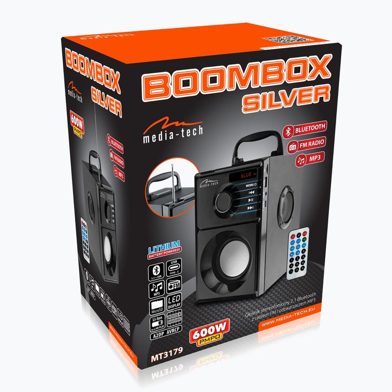Mobilus garsiakalbis Media-Tech Boombox Silver juodas/sidabrinis 8