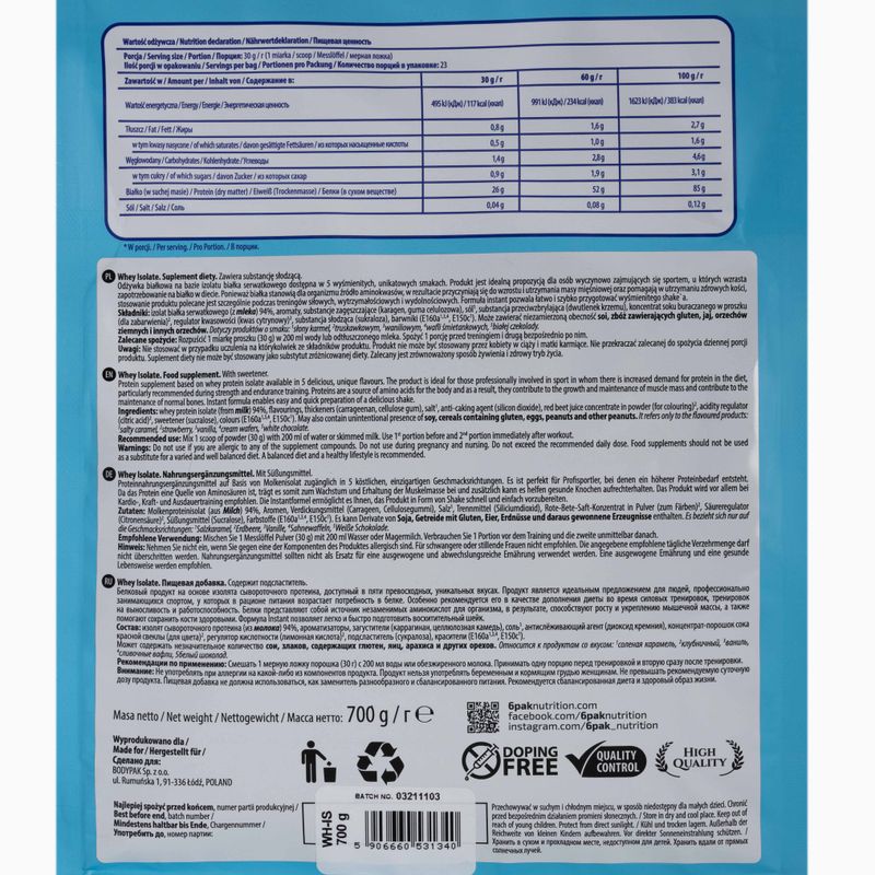 Išrūgų 6PAK izoliatas 700 g Vanilė 2