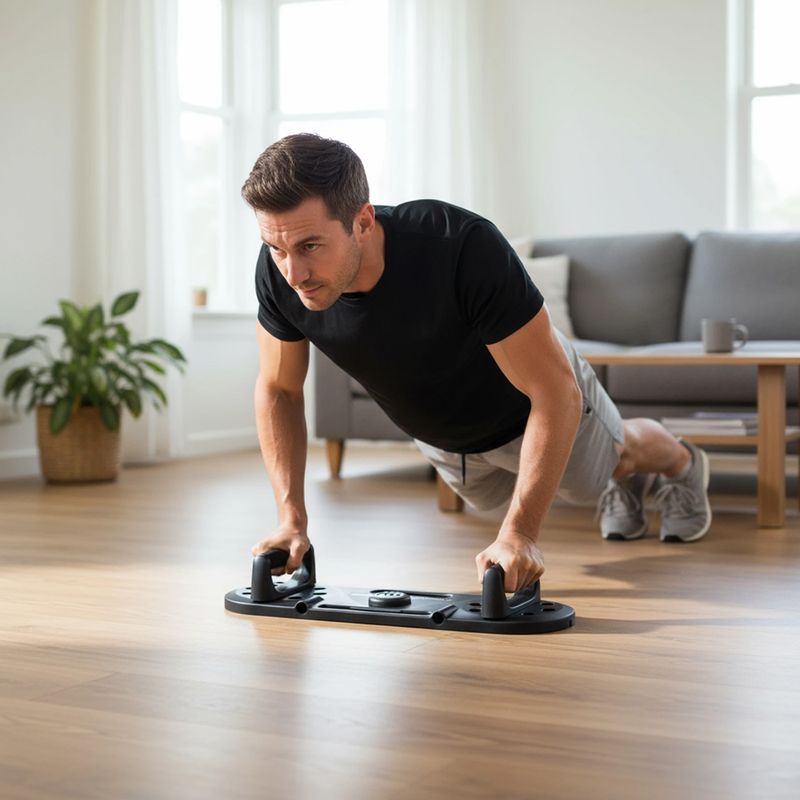 Daugiafunkcinė lenta HMS DBP02 for abdominal muscle exercises and push-ups with straps 3w1 black 7