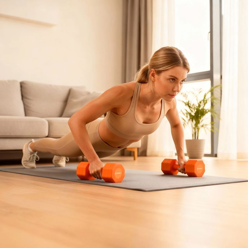 Reguliuojami hanteliai HMS HL03 2 x 2,5 kg orange 9