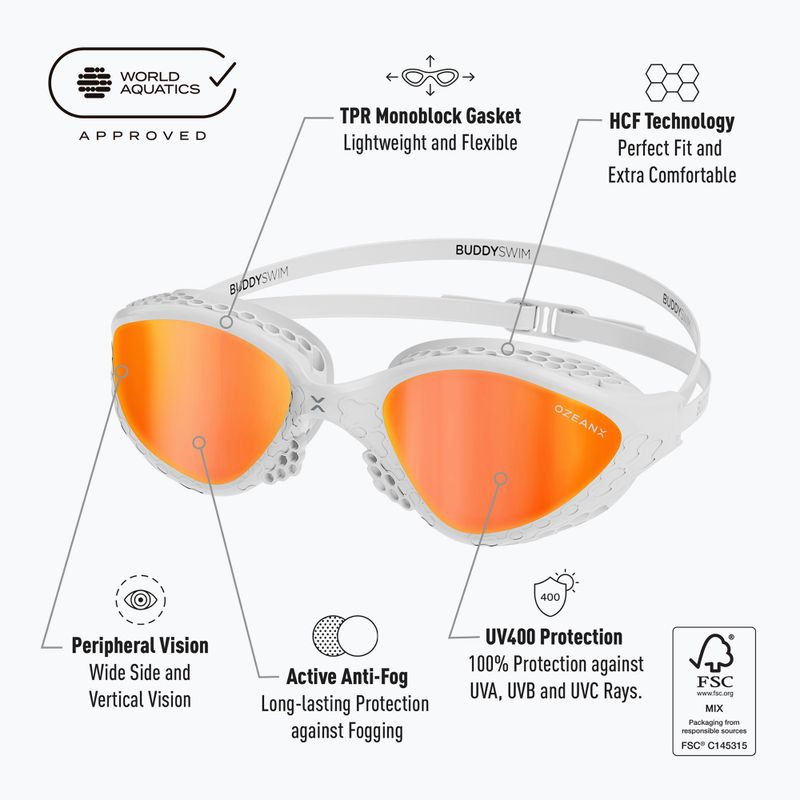 Plaukimo akiniai BuddySwim OzeanX Mirror white / orange 7