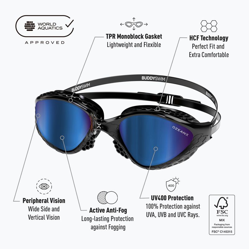 Plaukimo akiniai BuddySwim OzeanX Mirror black / blue 4