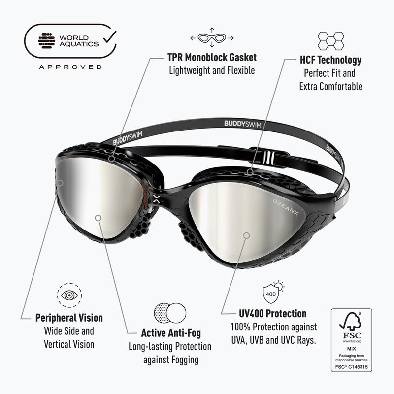 Plaukimo akiniai BuddySwim OzeanX Mirror black / silver 8