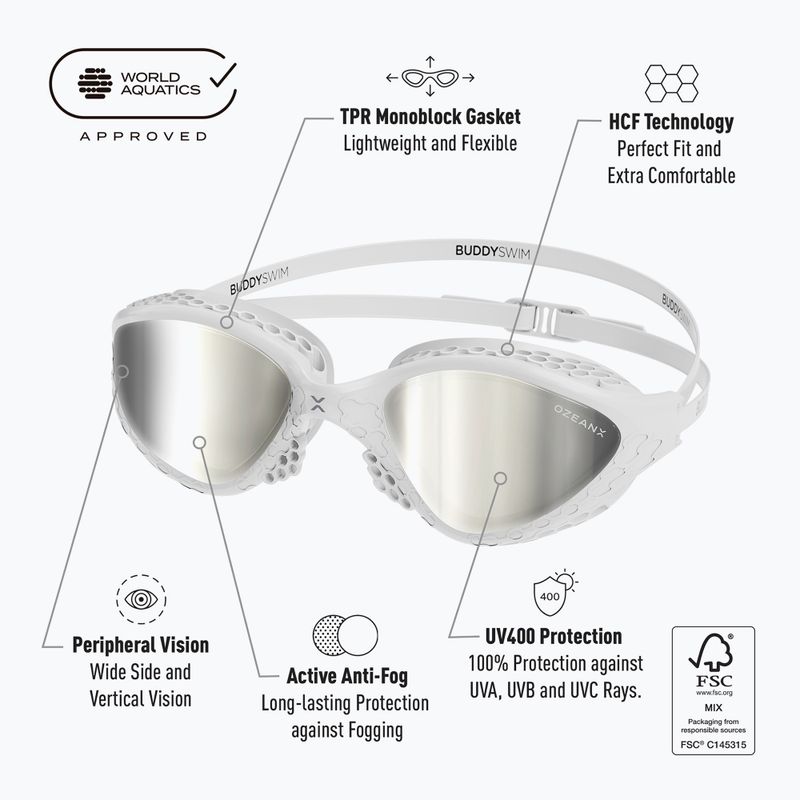 Plaukimo akiniai BuddySwim OzeanX Mirror white / silver 7
