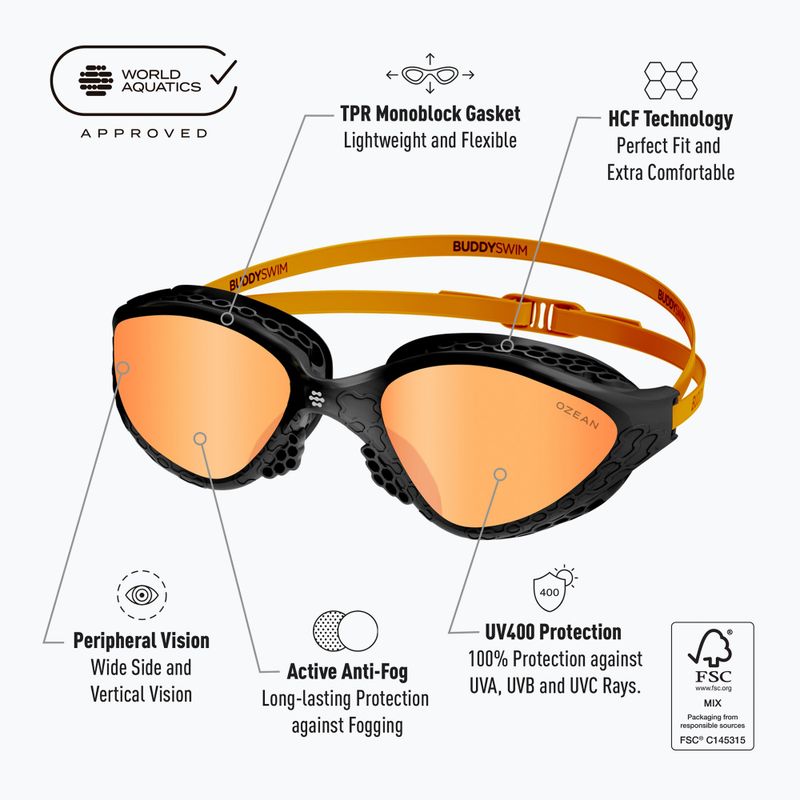Plaukimo akiniai BuddySwim Ozean black/orange/orange 8